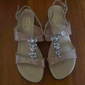 Callisto Women's Tan Sandals with Crystal Embellishments
